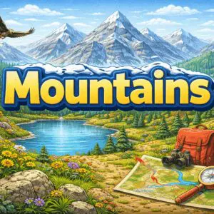 Scenic mountains and lake illustration