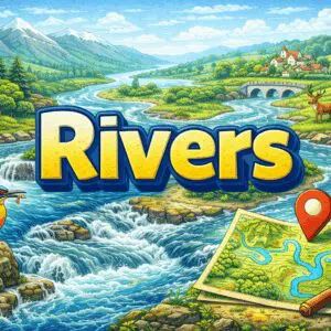 Colorful river landscape with wildlife