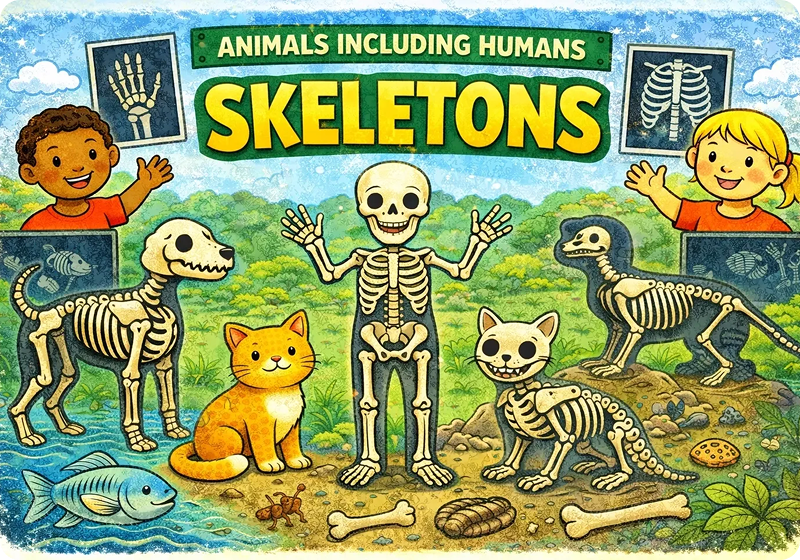 Animal and human skeleton illustrations