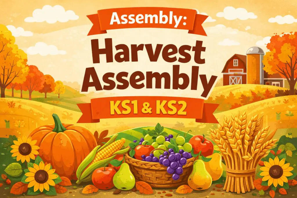 Colorful harvest assembly for KS1 and KS2