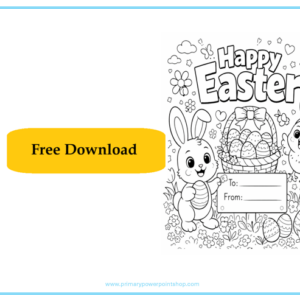 Easter card colouring template for children to design and decorate as a printable craft activity.