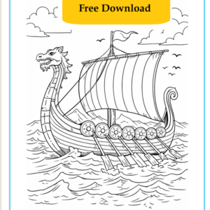 Viking longship colouring sheet KS2 showing a detailed Viking ship as a printable history activity.