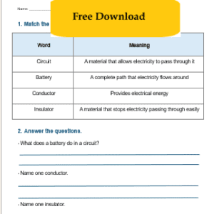 Electricity KS2 Grade 3 Year 5 FREE Worksheet