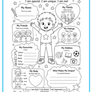 All About Me free Colouring printable image