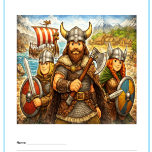 Vikings KS2 Workbook with printable Viking history activities, quizzes, colouring pages and answer key