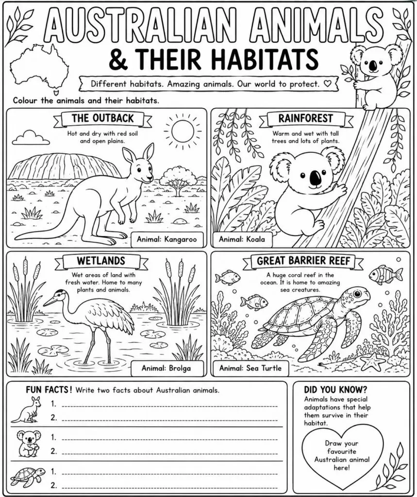 Australia Wildlife Free Colouring KS2