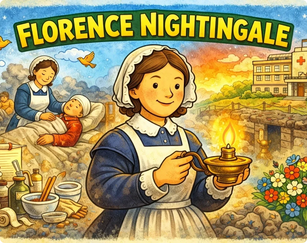 Illustrated nurse scene with caring theme